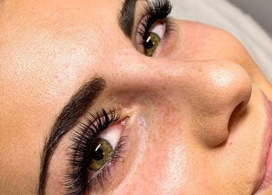 Close-up of a woman's enhanced eyelashes at Her Heaven in Cape Town, Western Cape, ZA.