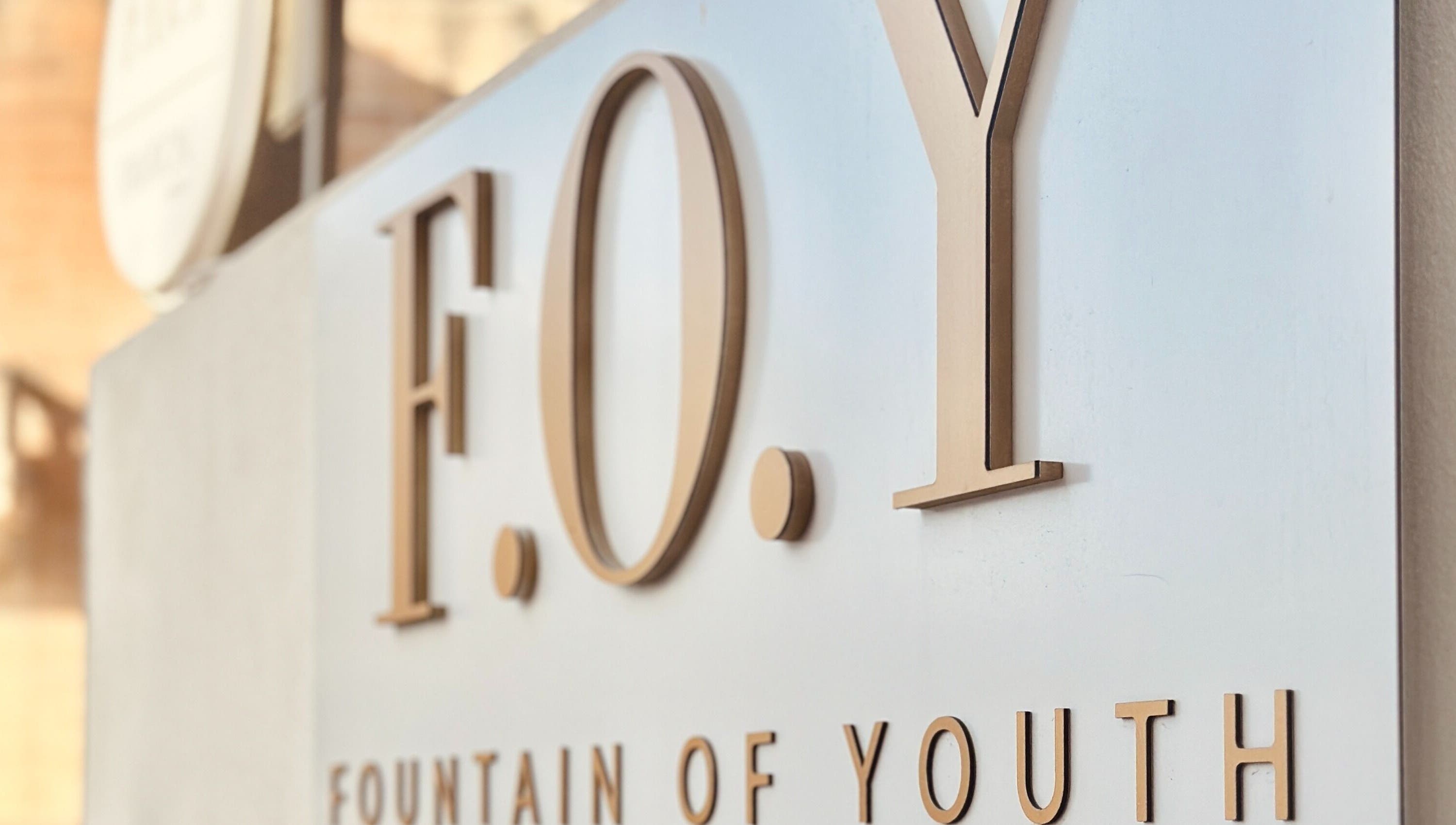 Close-up of Fountain of Youth sign at Ħal Balzan, MT, showcasing elegant lettering and modern design.
