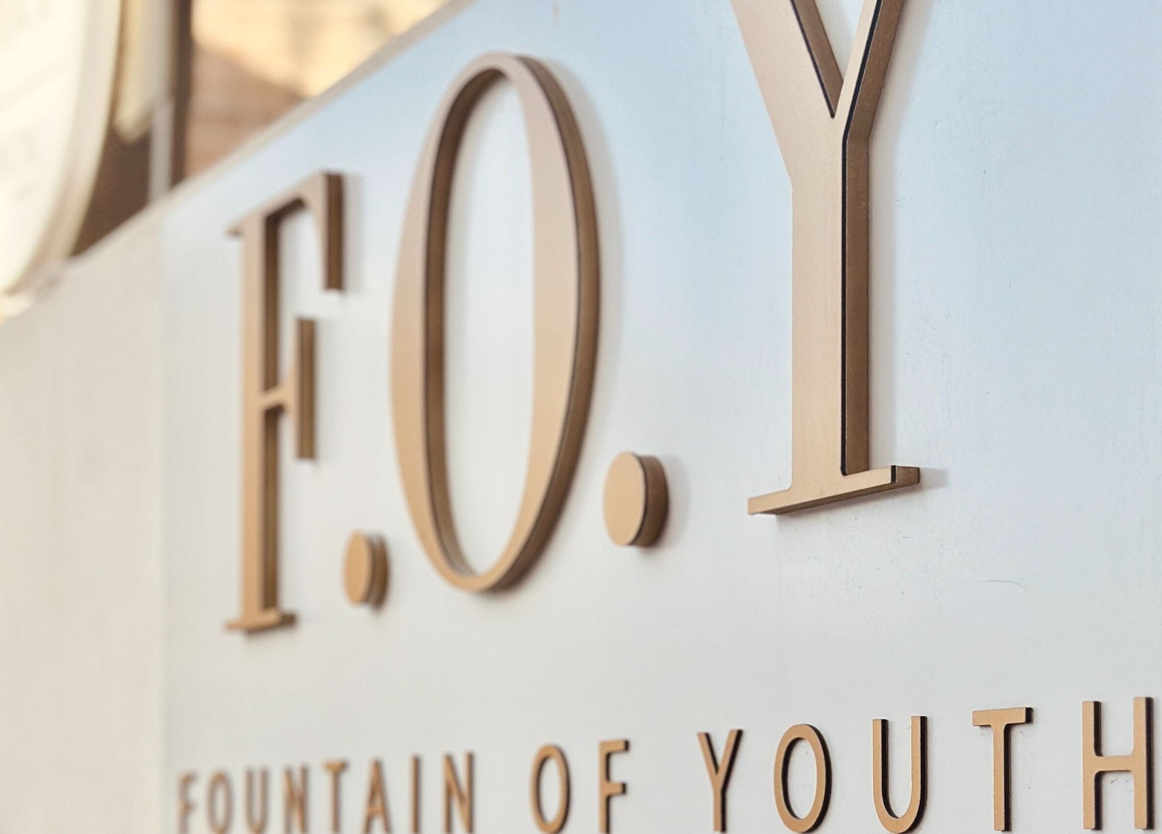Close-up of Fountain of Youth sign at Ħal Balzan, MT, showcasing elegant lettering and modern design.