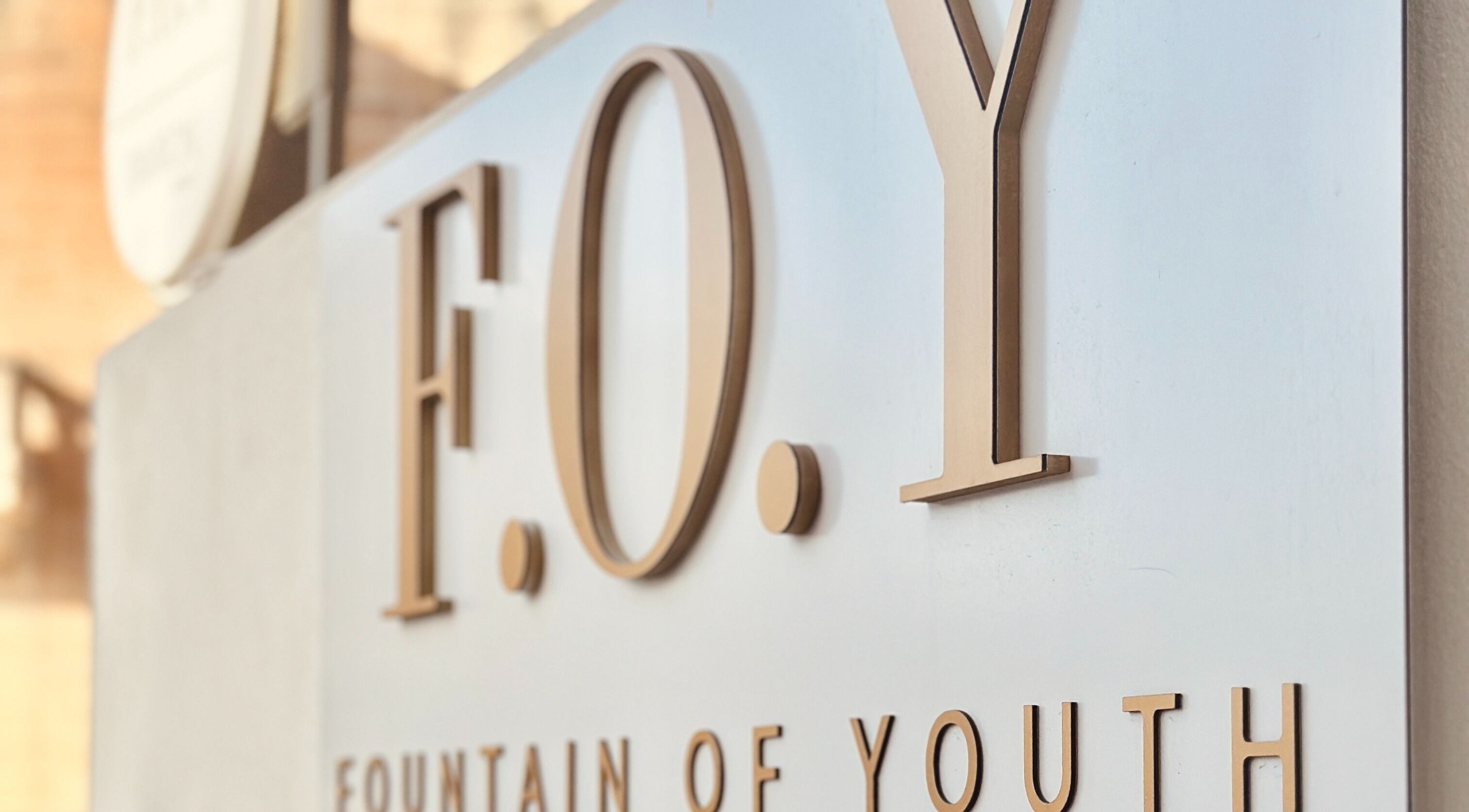 Close-up of Fountain of Youth sign at Ħal Balzan, MT, showcasing elegant lettering and modern design.