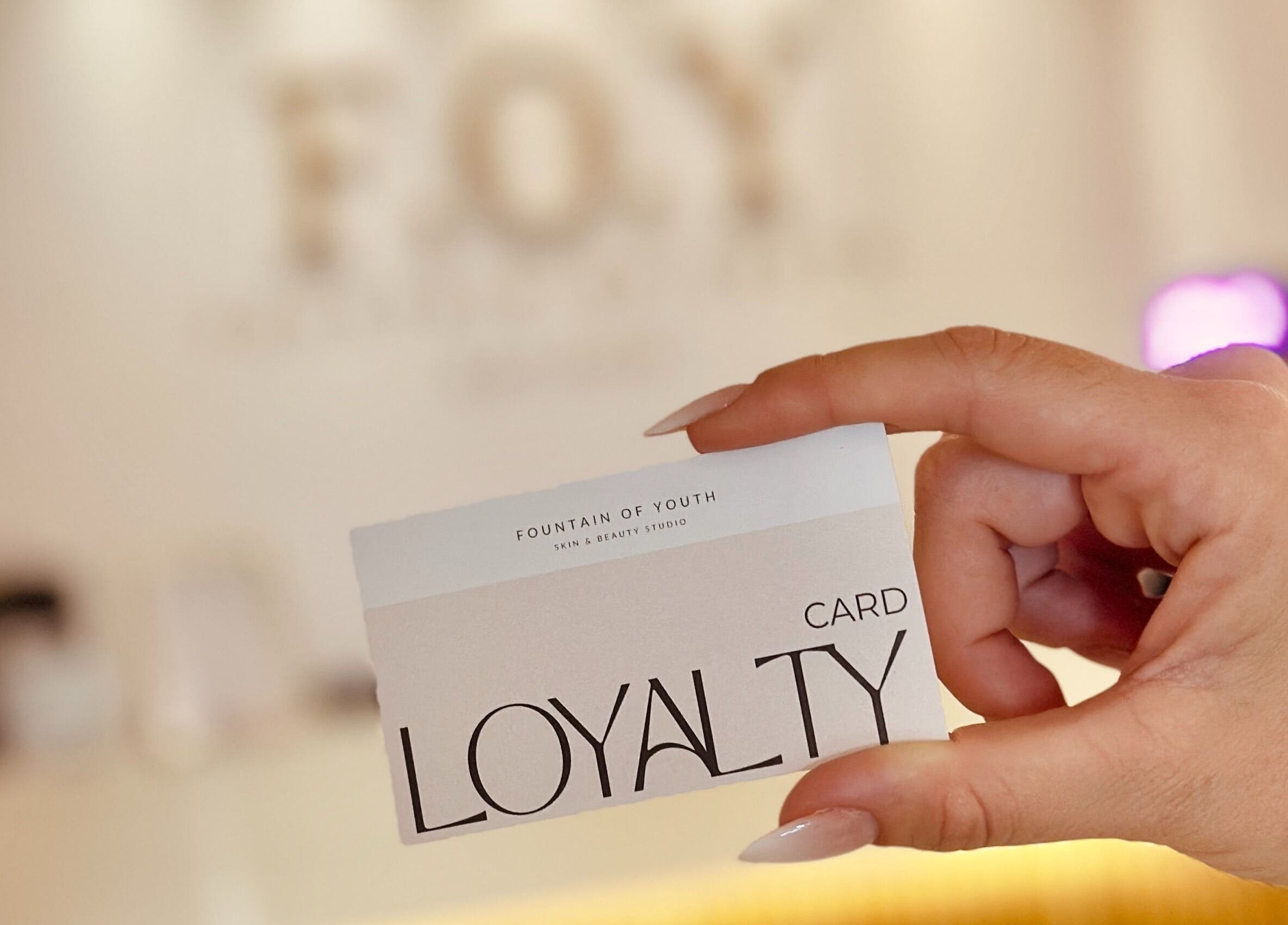 Loyalty card held at Fountain of Youth, Ħal Balzan, MT, offering exclusive beauty and wellness benefits.