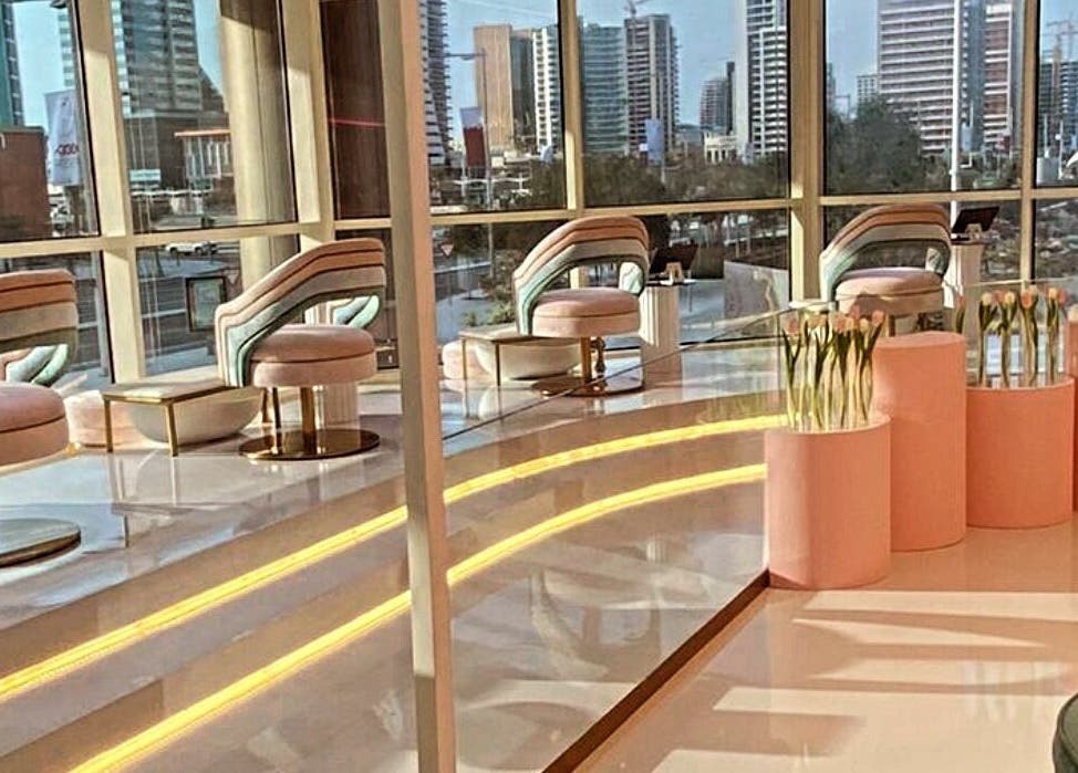 Luxurious interior of Le Meme Spa, Manarat Lusail Tower, Doha, Doha, QA with city view and chic seating.