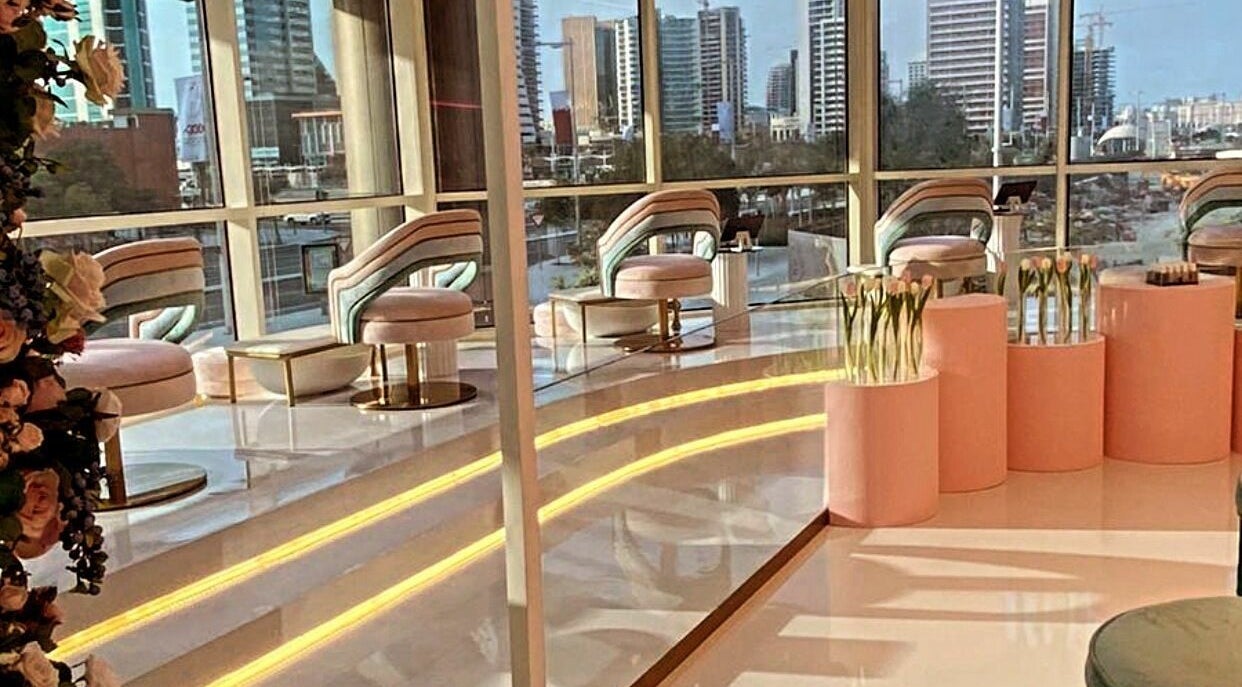Luxurious interior of Le Meme Spa, Manarat Lusail Tower, Doha, Doha, QA with city view and chic seating.