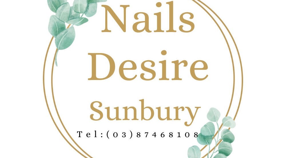 Logo of Nails Desire Sunbury with eucalyptus design in Melbourne, Victoria, AU.