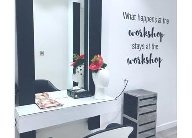 Modern styling station at The Hair Workshop Extensions Hair Couture in Dubai, Dubai, AE.