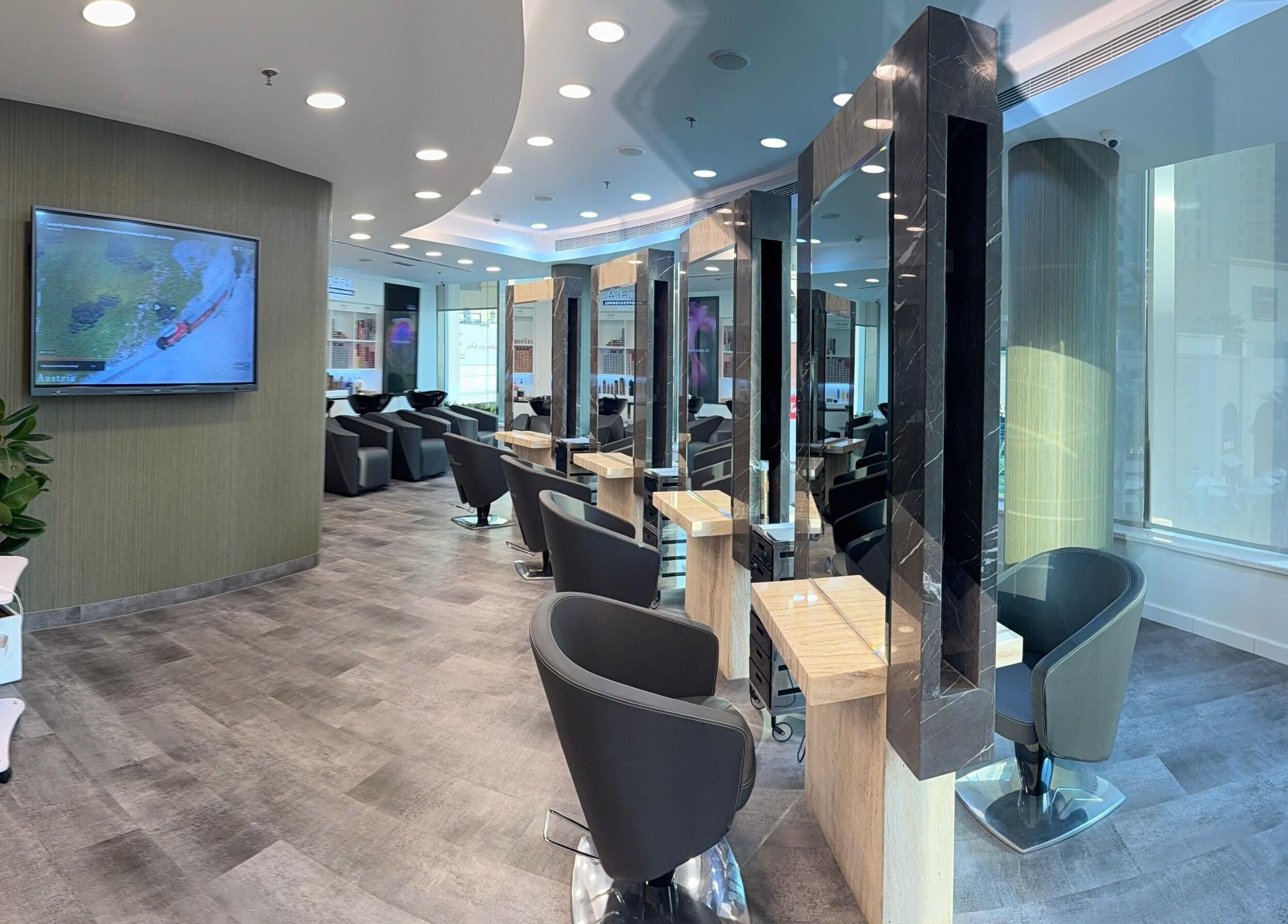 Sleek interior of The Hair Workshop Extensions Hair Couture in Dubai, Dubai, AE showcasing its modern salon design.