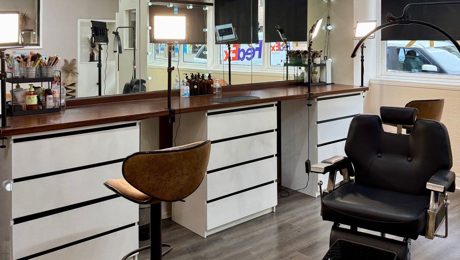 Modern makeup chair and station at Rachel Crowe Makeup in Dundee, Scotland, GB.