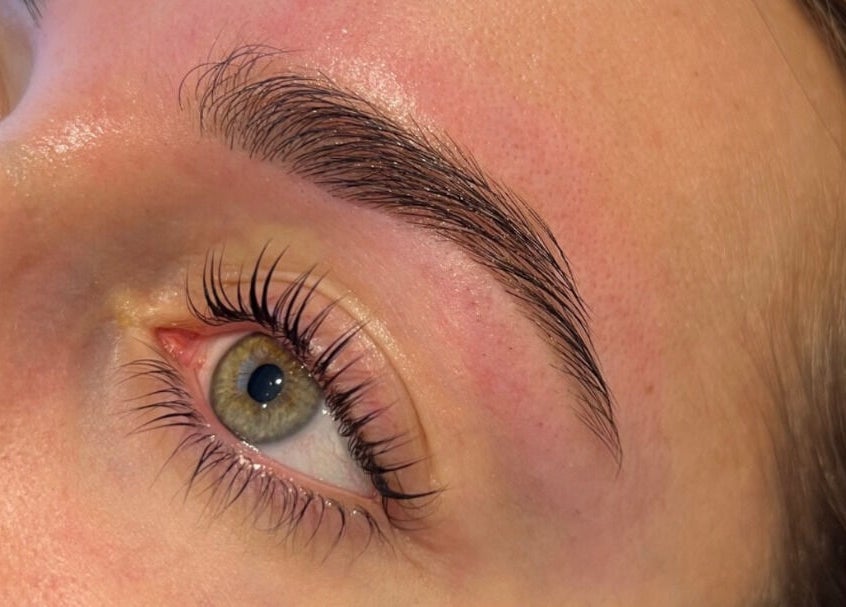Close-up of perfectly shaped eyebrows at Beau.t in Southwater, England, GB.