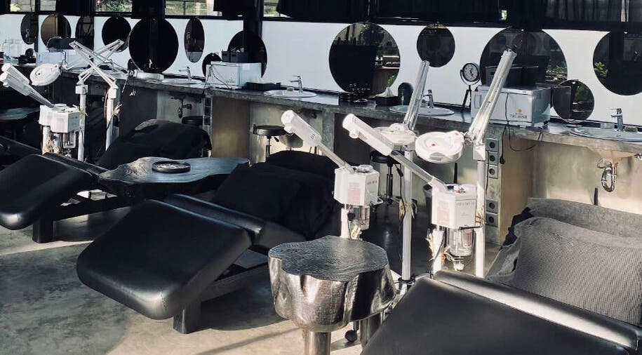 Modern spa interior at Muka Concepts Jalan Green School, Sibang Kaja, Bali, ID with sleek massage tables.