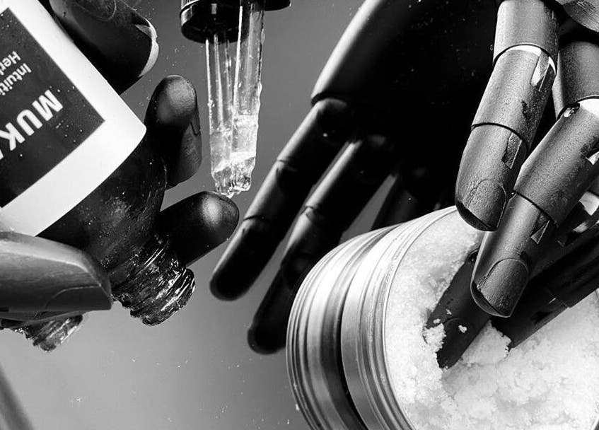 Muka Concepts Jalan Green School products in robotic hands at Sibang Kaja, Bali, ID.