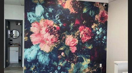 Vibrant floral mural at Posh & Passion Esthetics, Trail, British Columbia, CA.