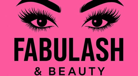 Fabulash beauty salon logo with stylized eyes on pink background in Stonehouse, England, GB.