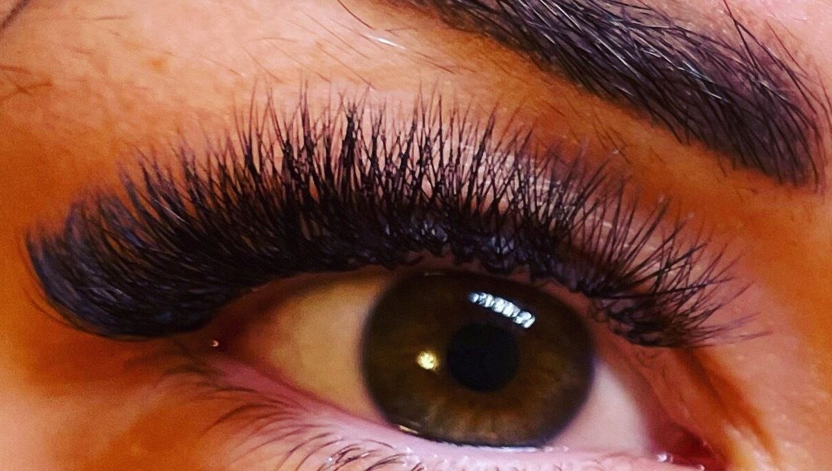 Close-up of elegant eyelash extension at Fabulash, Stonehouse, England, GB, showcasing detailed lash artistry.