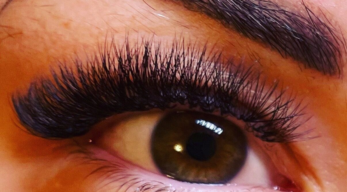 Close-up of elegant eyelash extension at Fabulash, Stonehouse, England, GB, showcasing detailed lash artistry.