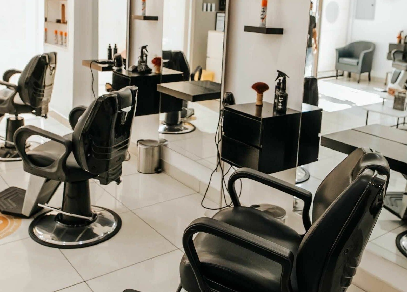 Modern styling chairs at Uppercut Gents Salon, Jumeirah Beach Residences, Dubai, UAE, AE.