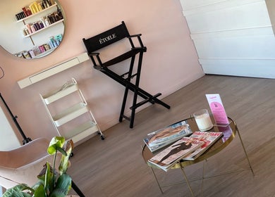 Cozy seating and styling area at Tina Choumar hairdresser in Fulham, South Australia, AU.
