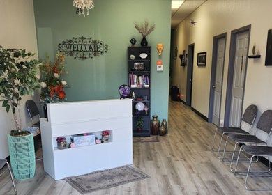 Reception area of Shanna Massage Therapy in Independence, Missouri, US, featuring welcoming decor.