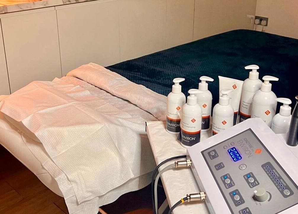 Luxurious spa treatment setup at The Beauty Room, Spalding, England, GB with skincare products.