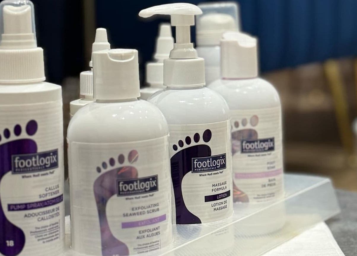 Footlogix products on display at The Beauty Room, Spalding, England, GB. Enhance foot care routine effortlessly.