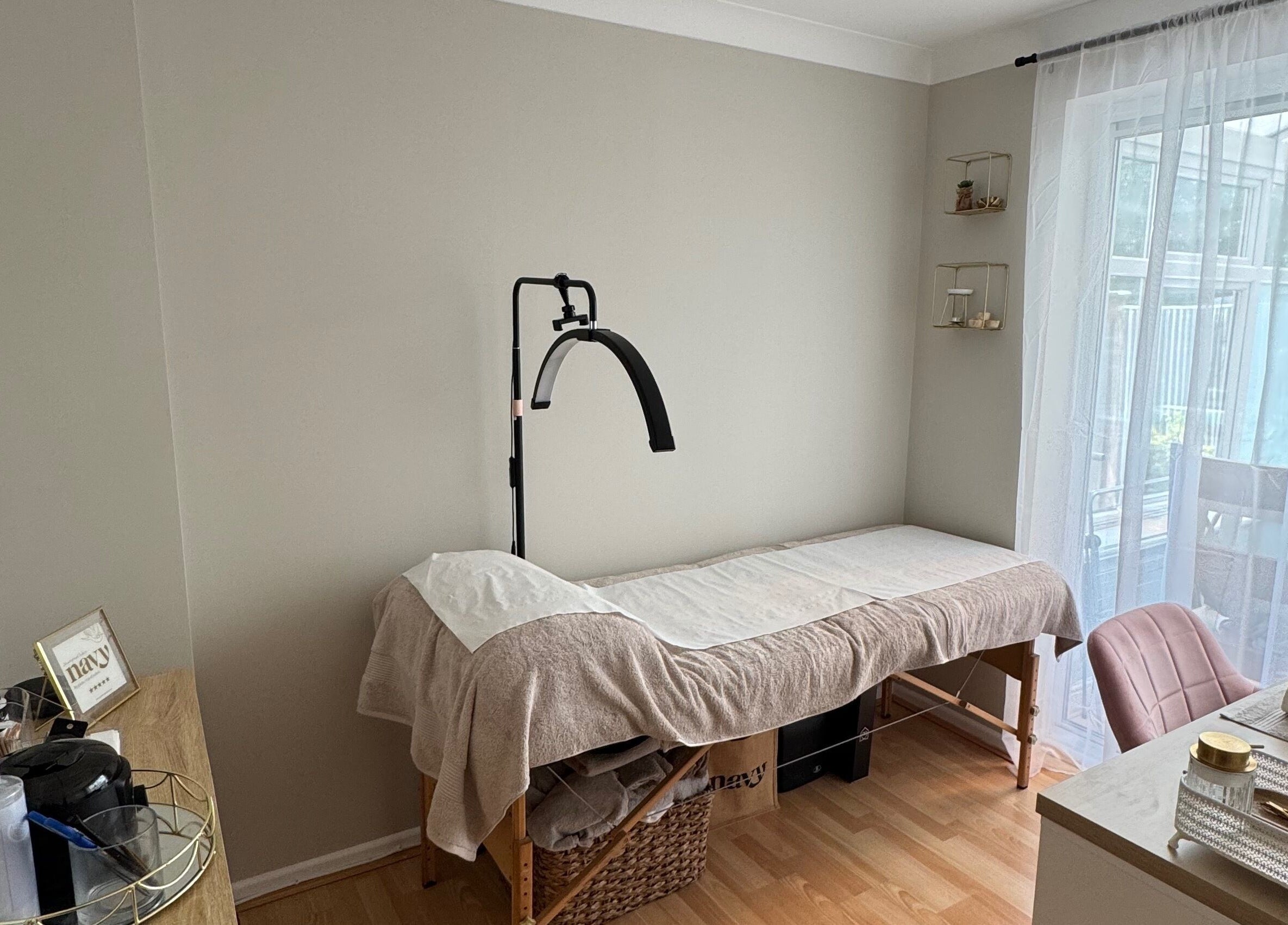 Calm treatment room at Morgans Beauty, Mortimer Common, England, GB, showcasing a relaxing ambiance.