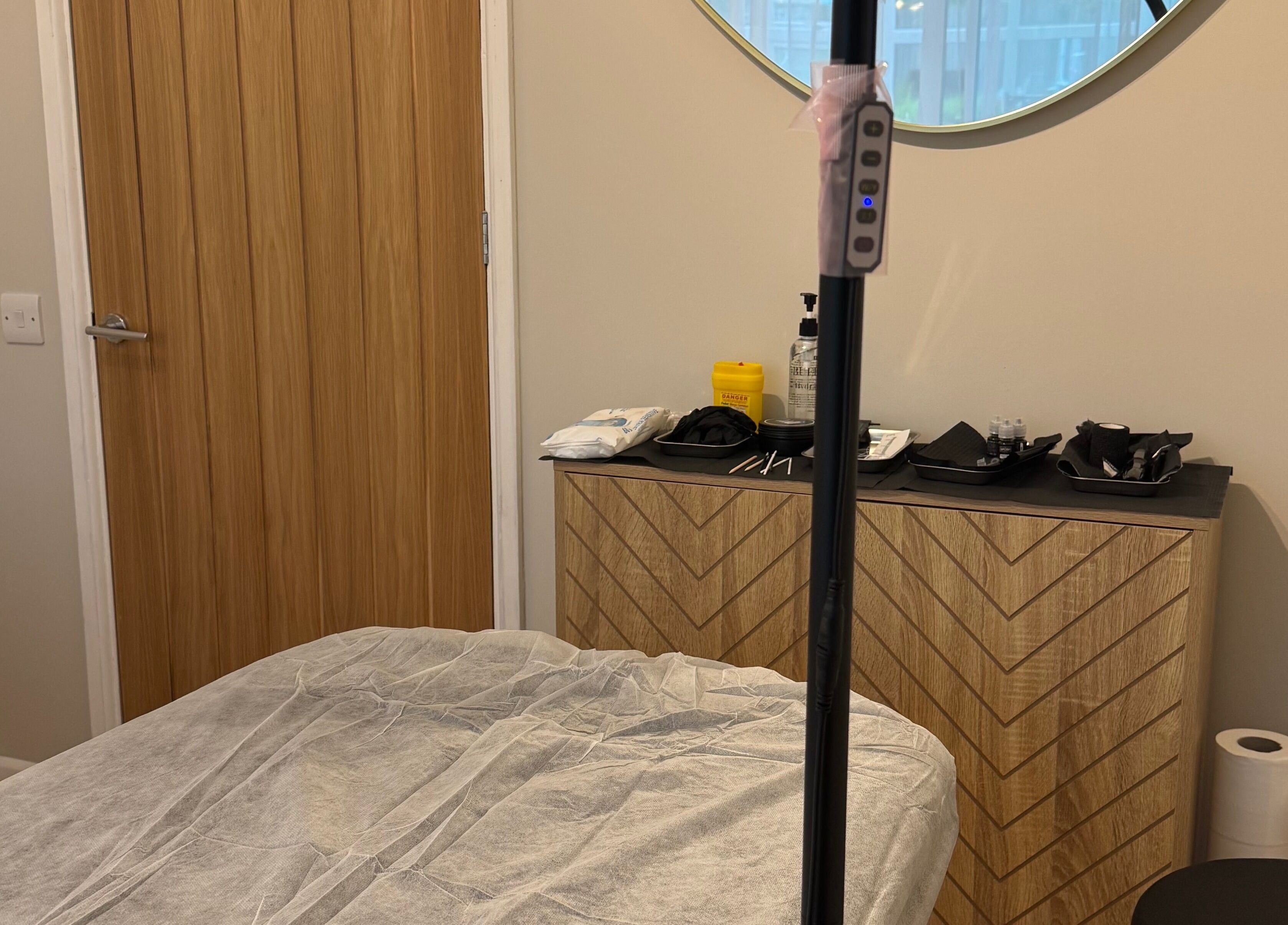 Cozy treatment room at Morgans Beauty in Mortimer Common, England, GB, featuring a comfortable massage table.