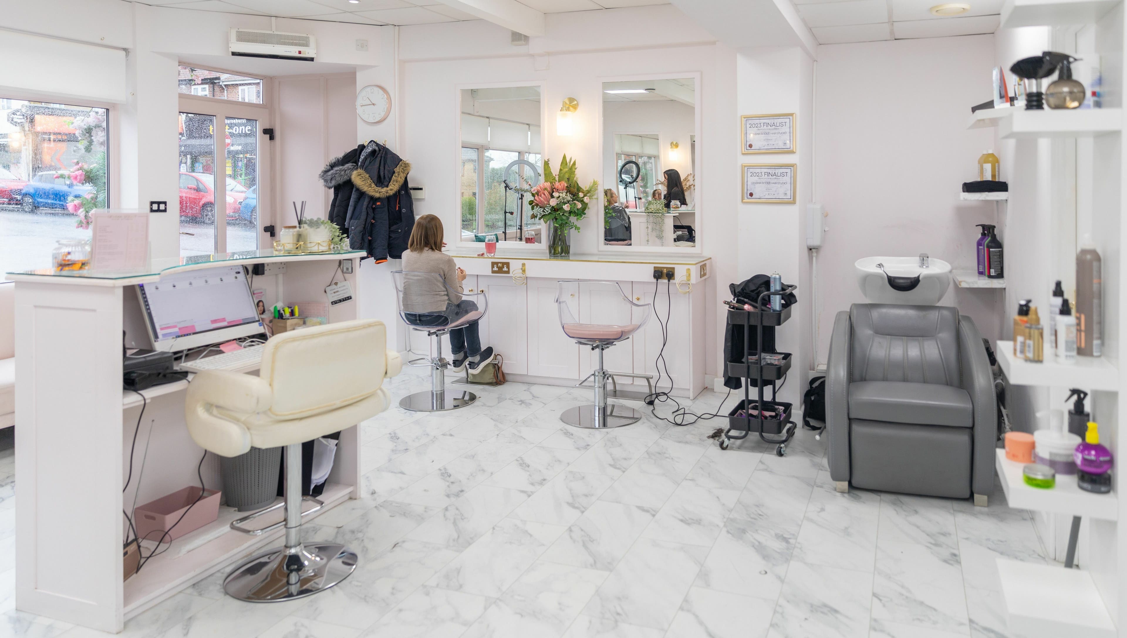Elegant interior of Gemma Scout Hair Studio - Bexleyheath in Bexleyheath, England, GB with styling stations.