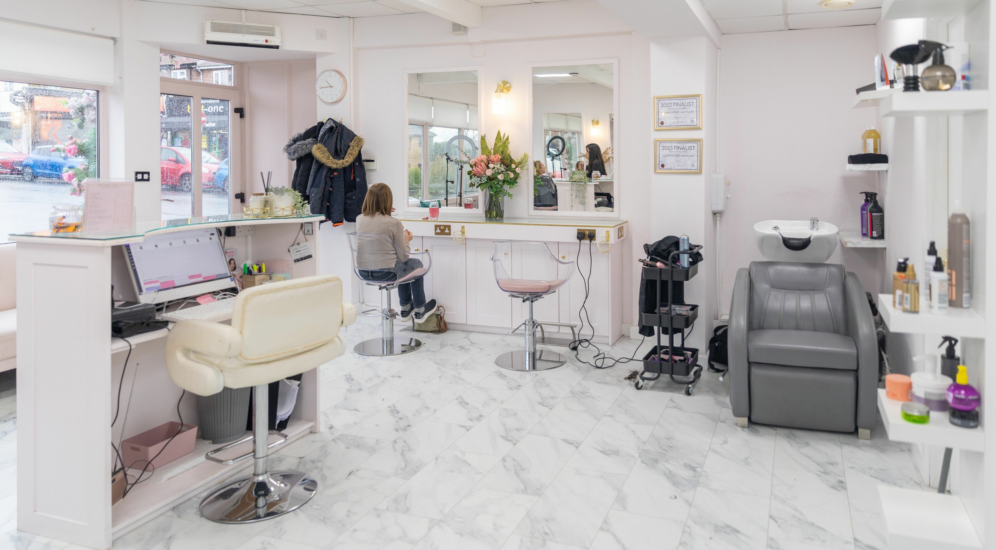 Elegant interior of Gemma Scout Hair Studio - Bexleyheath in Bexleyheath, England, GB with styling stations.