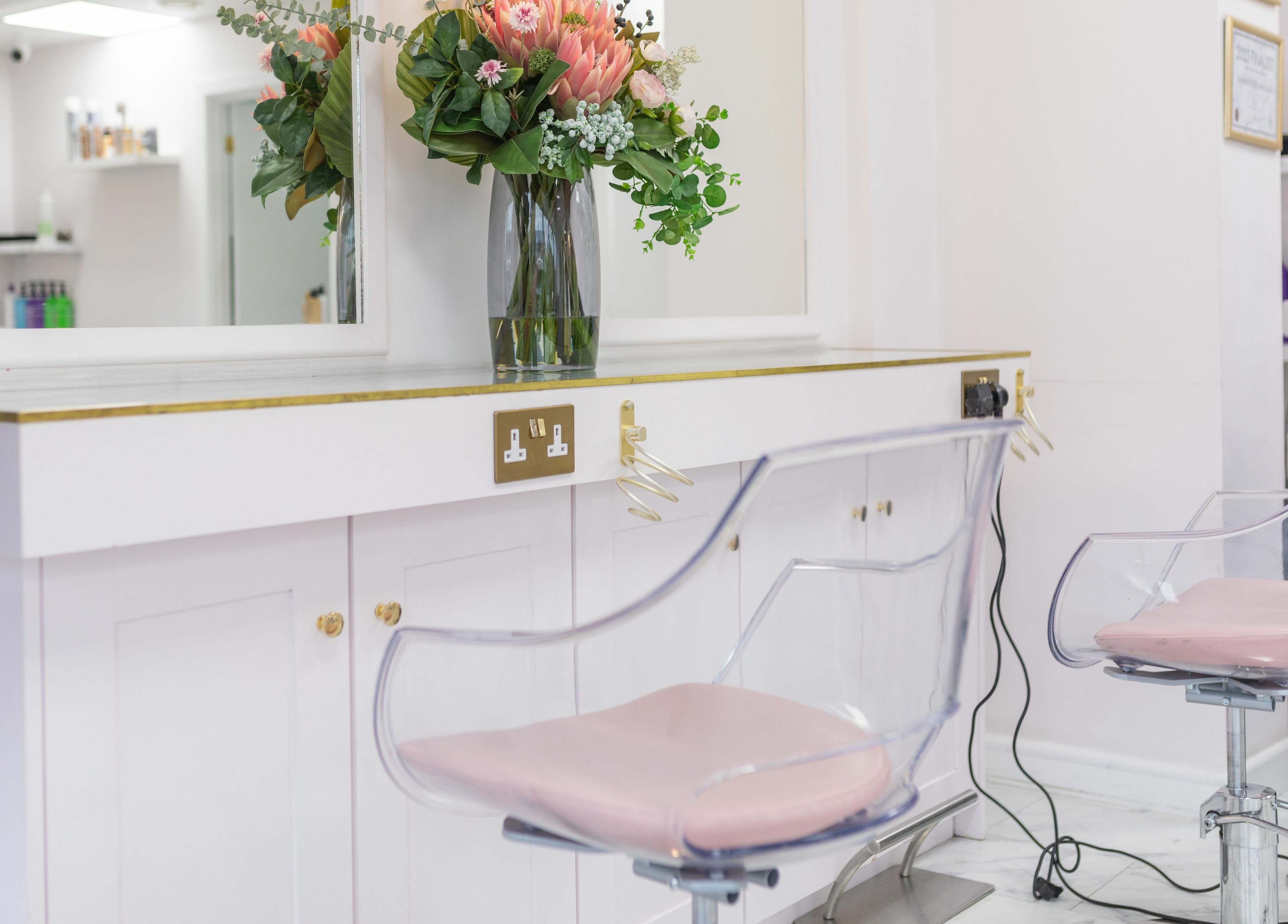 Modern salon area at Gemma Scout Hair Studio - Bexleyheath, showcasing chic seating and vibrant decor, Bexleyheath, England, GB.