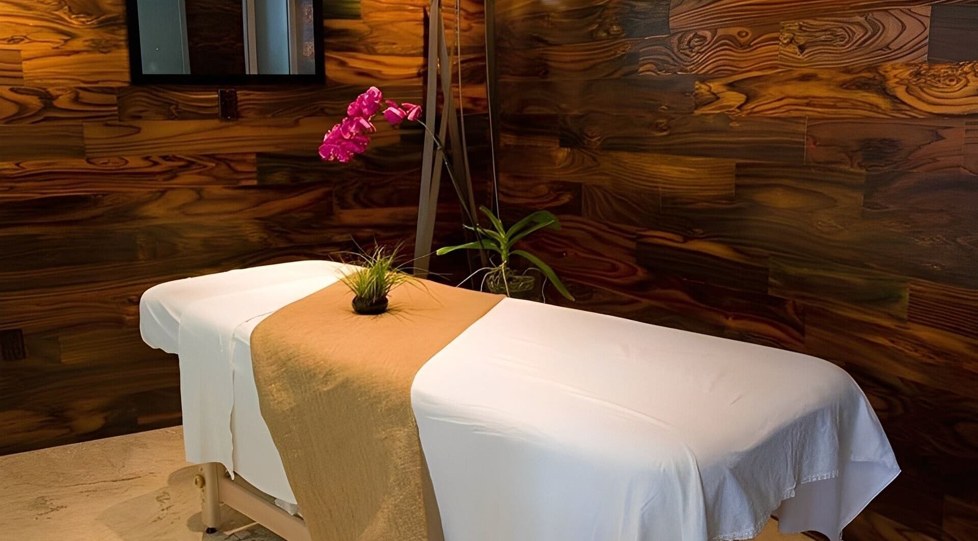 Relaxation room at SPS101 - Hilton Bentley Miami Beach, featuring a massage table in Miami Beach, Florida, US.
