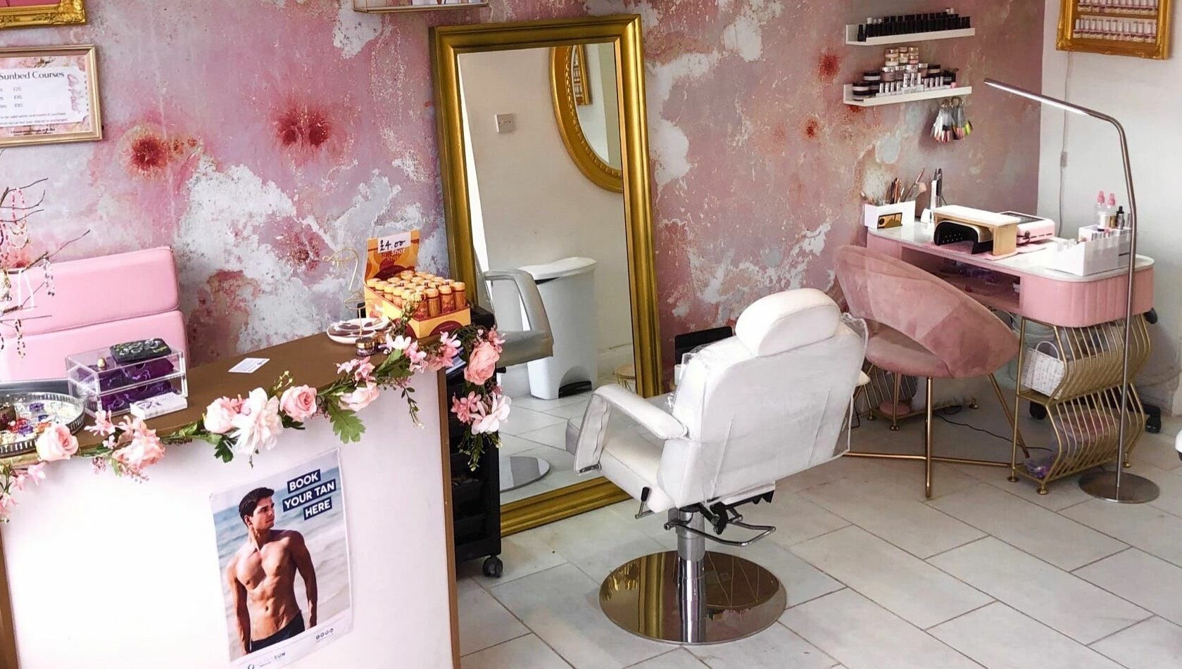 On Point SE19 salon interior in London, England, GB with elegant decor and beauty treatment stations.