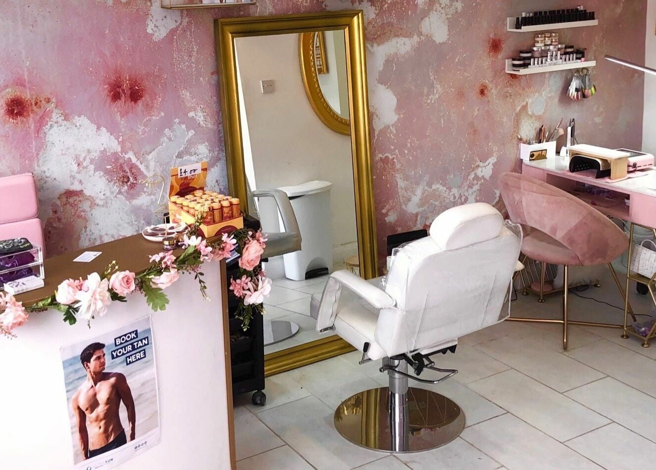 On Point SE19 salon interior in London, England, GB with elegant decor and beauty treatment stations.