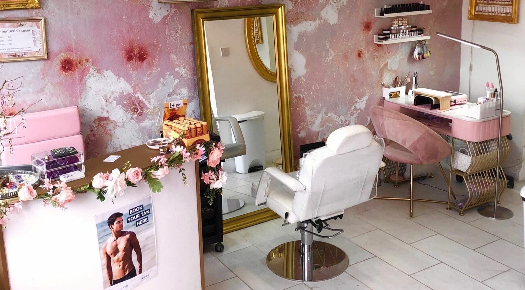 On Point SE19 salon interior in London, England, GB with elegant decor and beauty treatment stations.