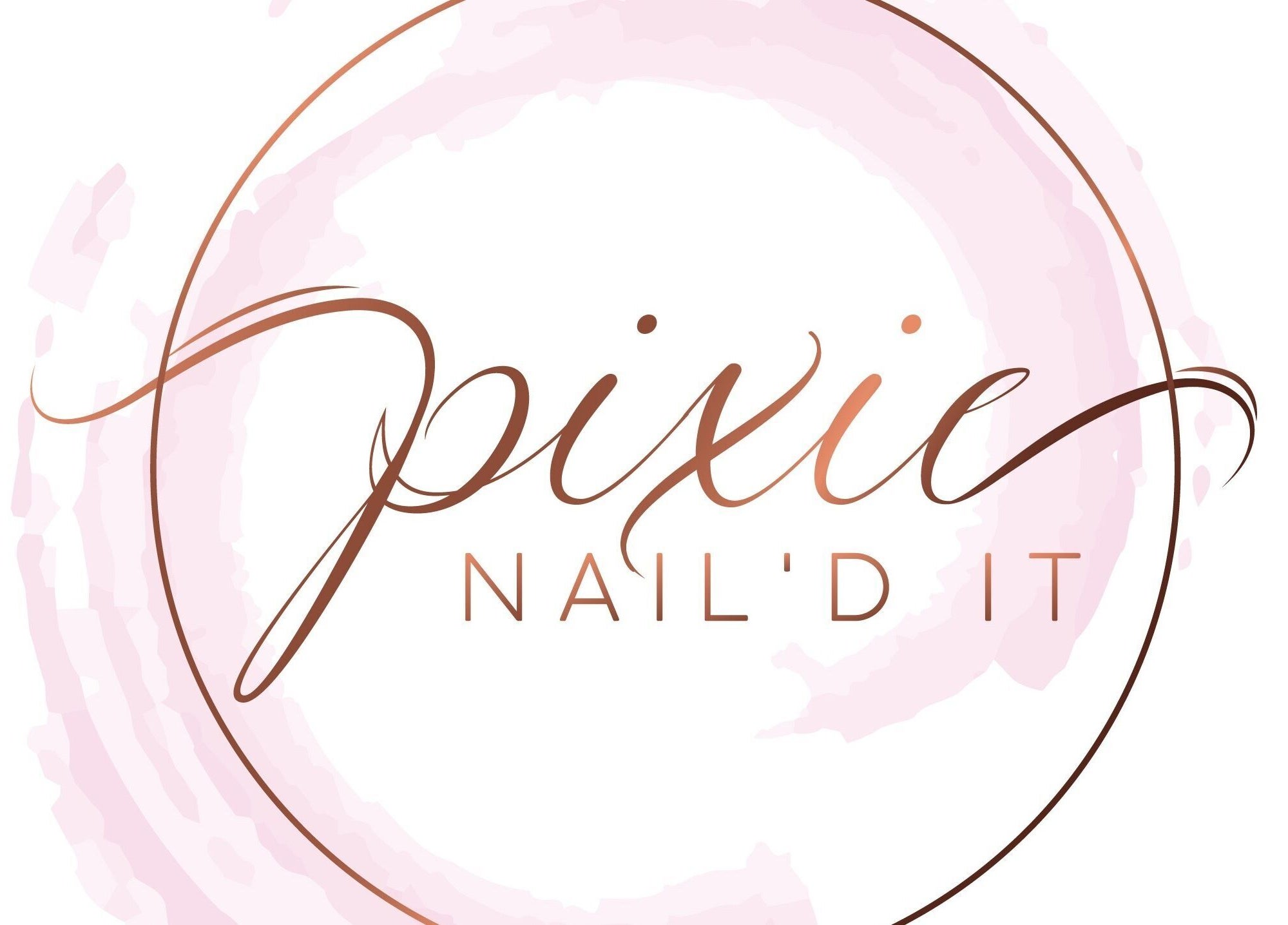 Elegant Pixie Nail'd It logo in Bridgetown, Saint Michael, BB, featuring soft pink and brown hues.