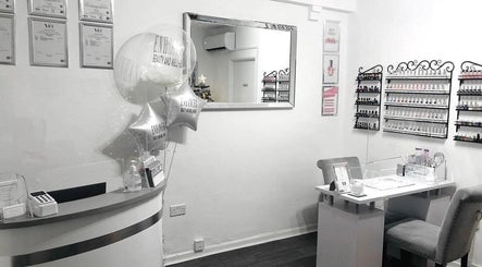Reception and nail care station at Enhanced Beauty and Well-Being, Swindon, England, GB.
