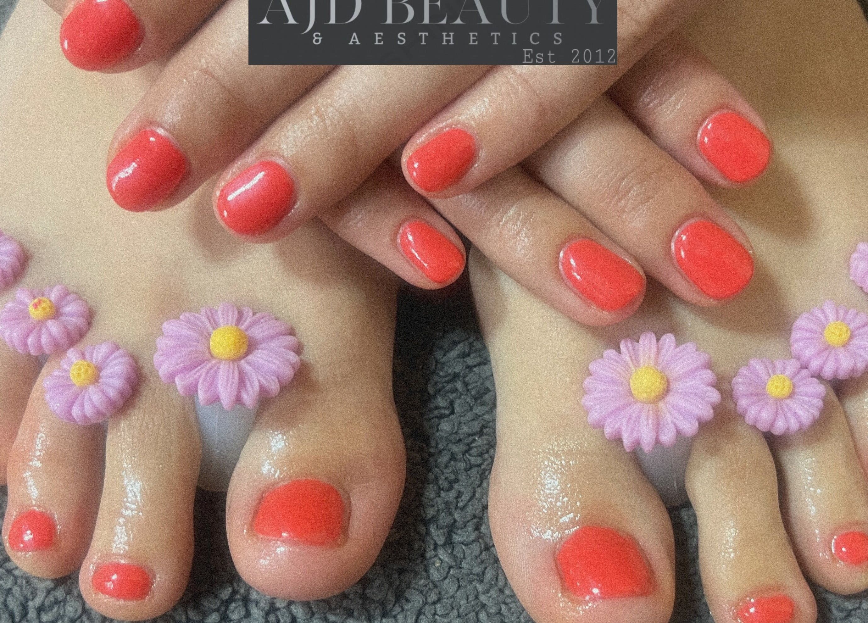 AJD Beauty & Aesthetics Doncaster England offers vibrant floral manicure and pedicure service.