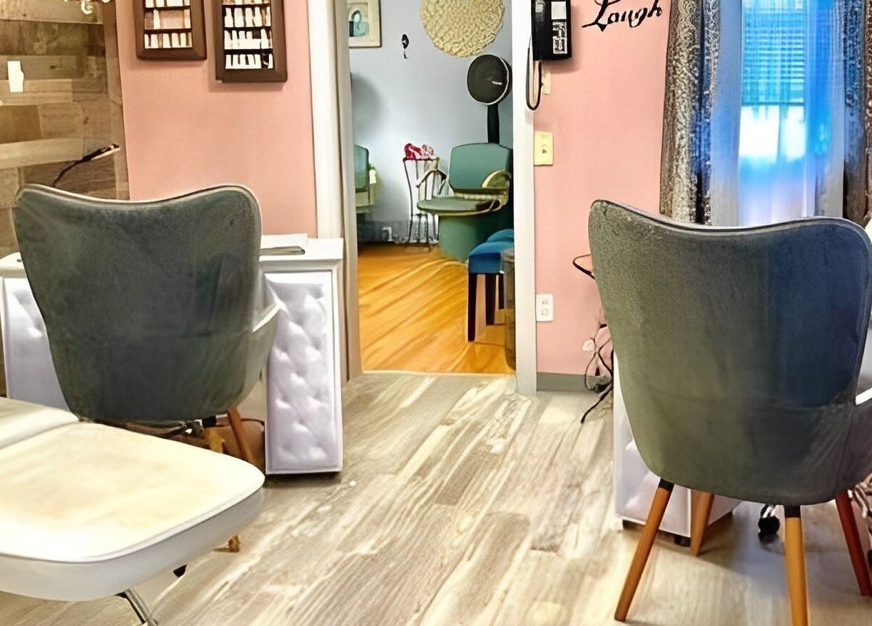 Stylish salon chairs and decor at Obsessions Salon, North Tonawanda, New York, US.