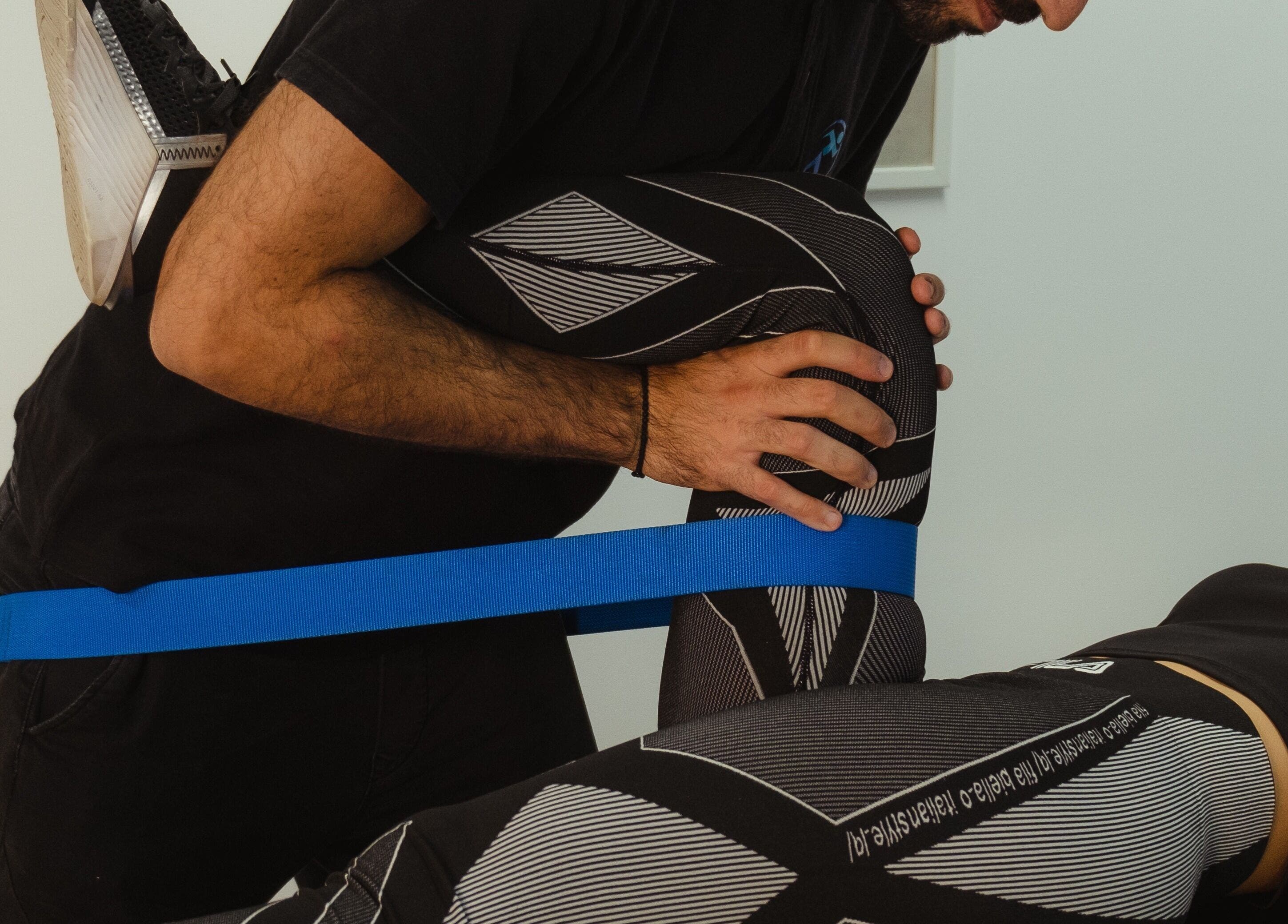 Therapist performs leg stretch at Physiovichas Strovolo (Apex Building), Strovolos, Lefkosia, CY.