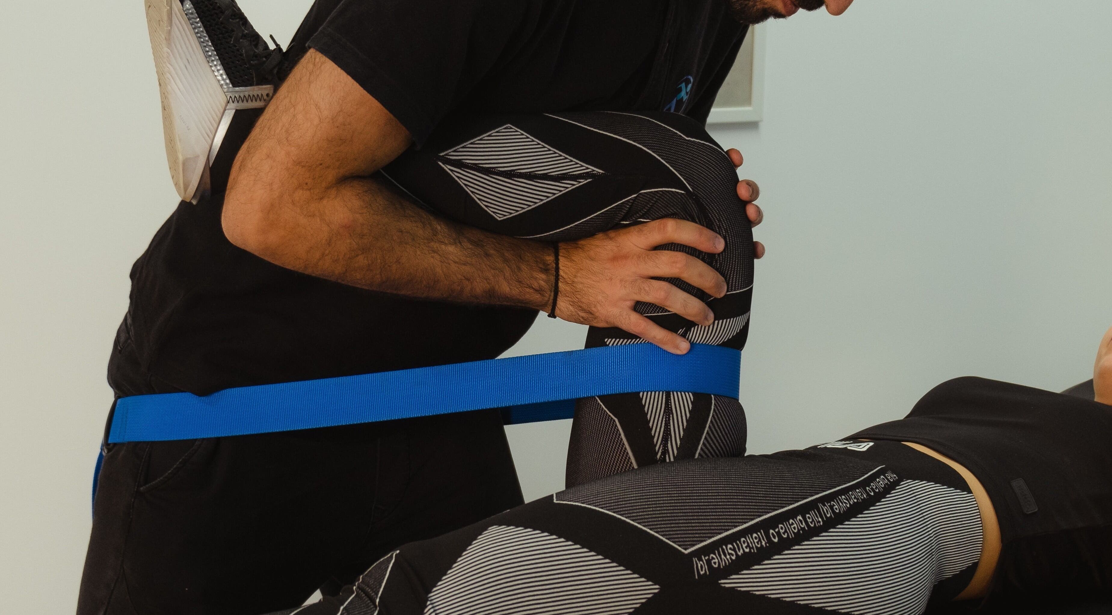 Therapist performs leg stretch at Physiovichas Strovolo (Apex Building), Strovolos, Lefkosia, CY.