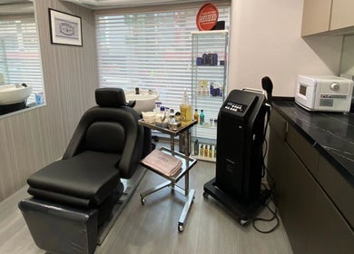 Relaxing chair and modern equipment at Dudes Barbershop, Sheung Wan, Hong Kong Island, HK.