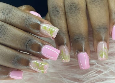 Pink and floral nail art at The Doll Lab.Tt in Arouca, Tunapuna/Piarco Regional Corporation, TT.