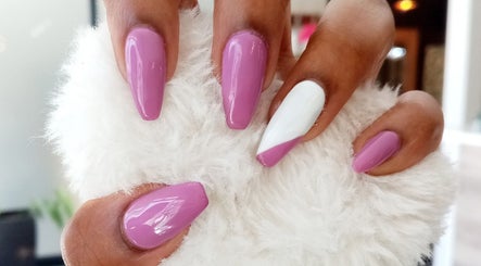 Elegant pink and white manicure at Jean's Hair Team, Gqeberha, Eastern Cape, ZA.
