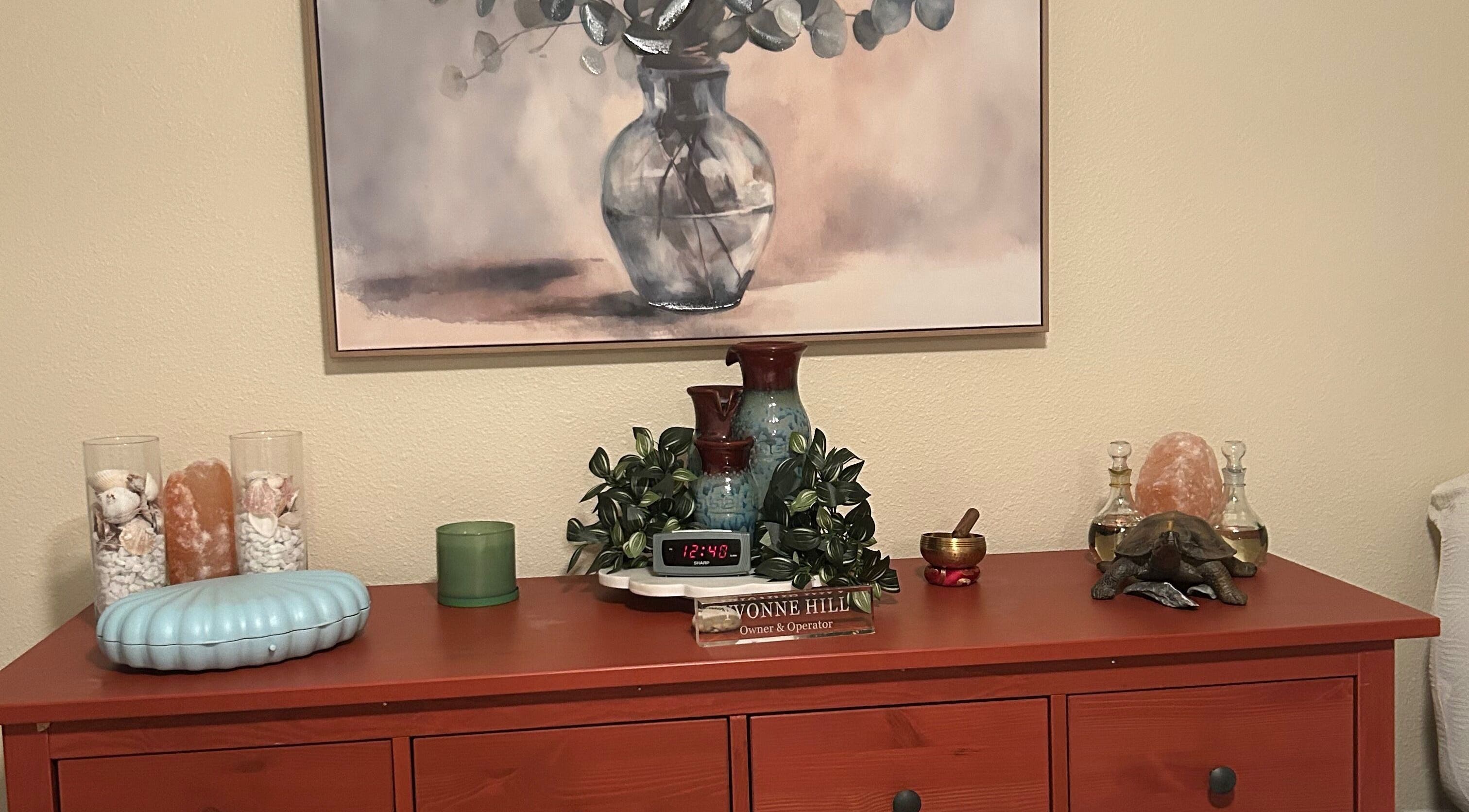 JACKSONVILLE, FL - Yvonne's Personal Massage decor featuring art and plants in Jacksonville, Florida, US.