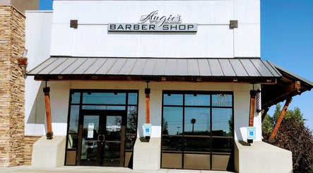 Front view of Angie’s Barbershop in Billings, Montana, US, featuring the storefront and signage.