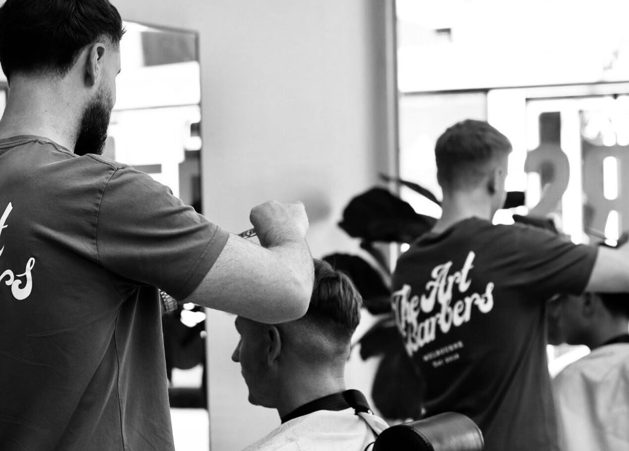 Stylists at The Art Barbers Malvern, Melbourne, Victoria, AU crafting modern haircuts.