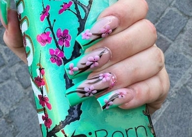 Elegant floral nail art at The Look Hair, Nails & Beauty Salon in Zabbar, MT, showcasing detailed craftsmanship.