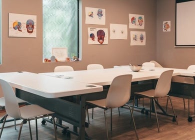 Meeting room in The Facial And Wellness Society, The Woodlands, Texas, US, with modern seating and decor.