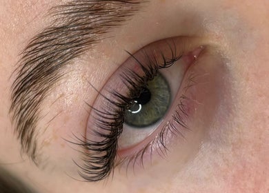 Close-up of expertly applied eyelash extensions at Lashes by Molly, Warrington, GB.