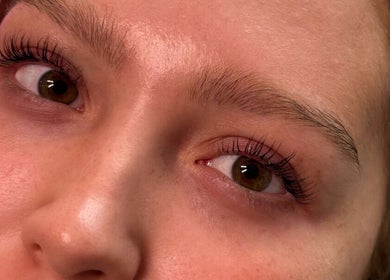 Close-up of stylish eyelash extensions by Lashes by Molly in Warrington, GB.