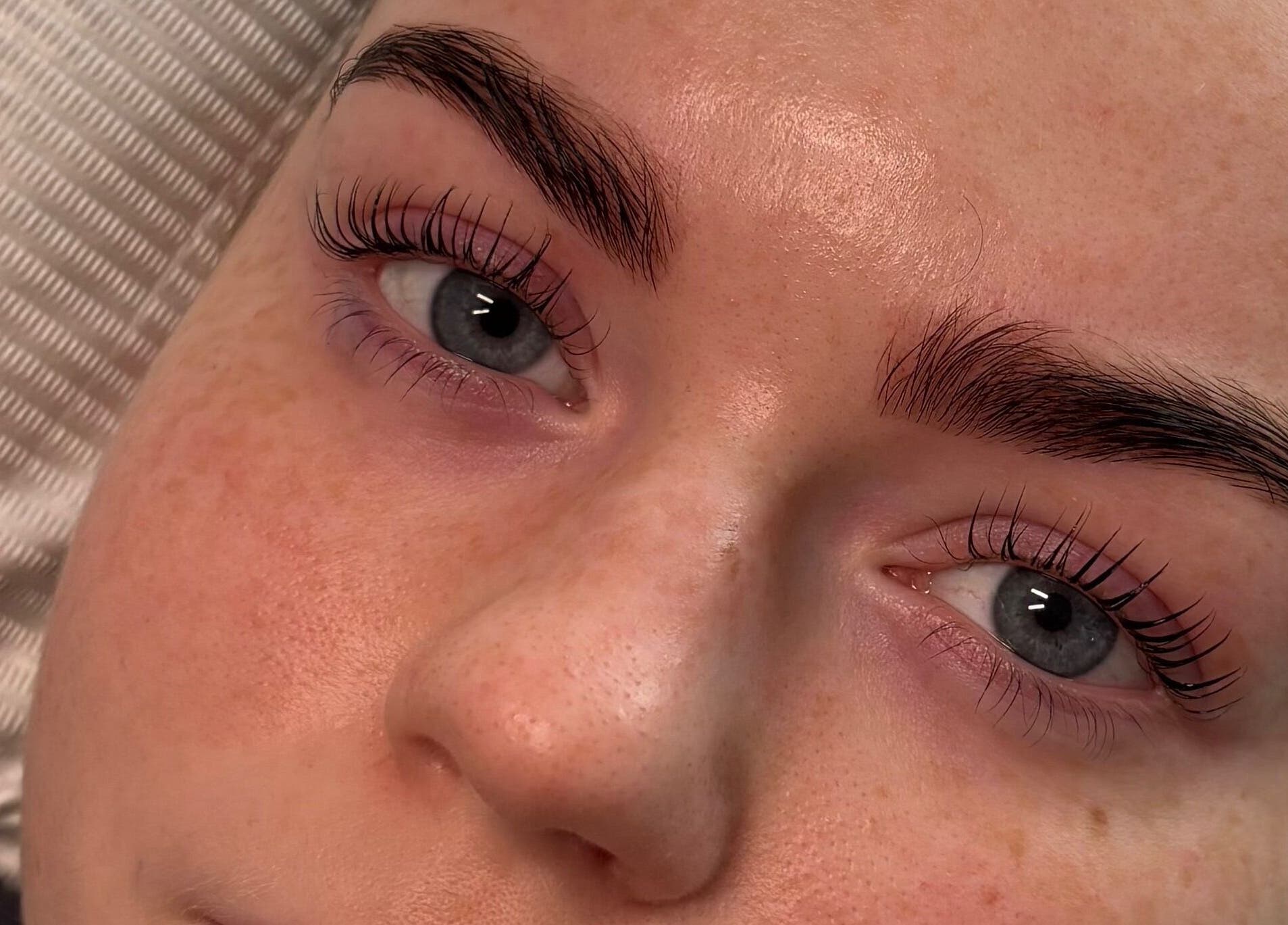 Close-up of expertly done eyelashes at Lashes by Molly, Warrington, GB, showcasing elegant lash lift.