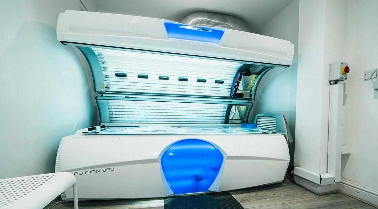 Modern tanning bed at Bronzed of Branksome, Poole, England, GB, offering a premium sun-kissed glow experience.